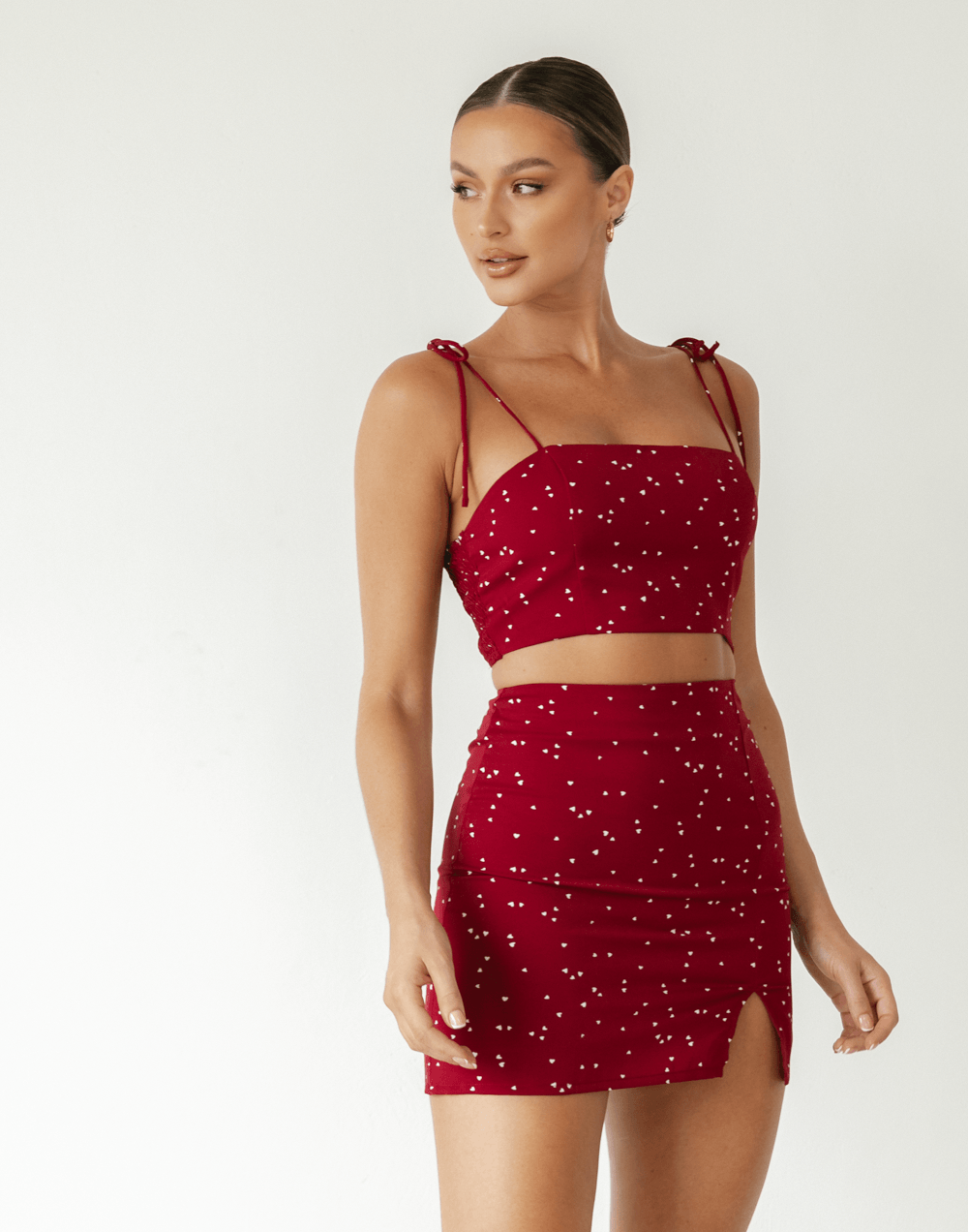 Valentina Set (Red) Red Crop and Skirt Set CHARCOAL