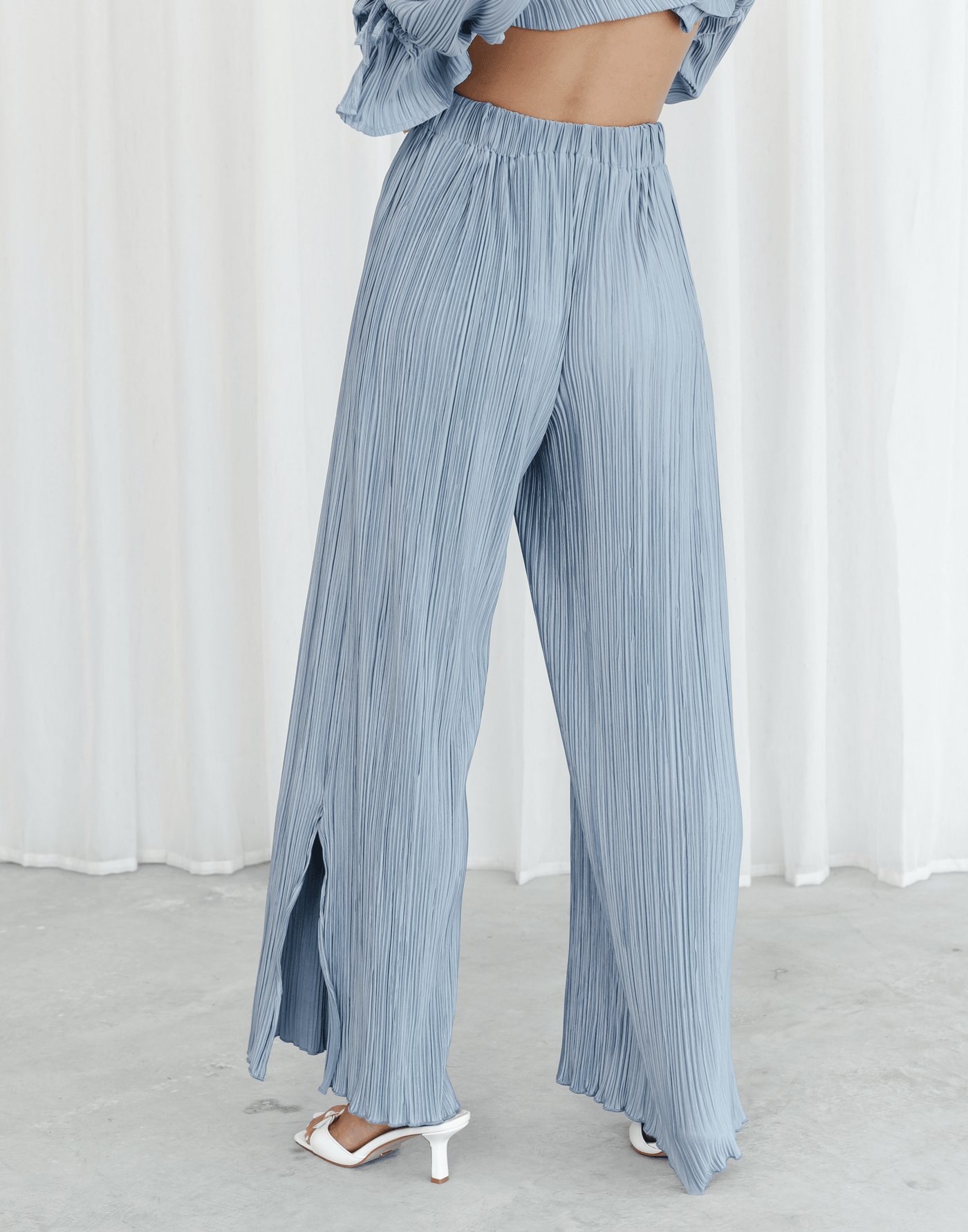 Sweet Serenity Pants (Steel Blue) - Blue Pleated Pants - Women's Pants - Charcoal Clothing
