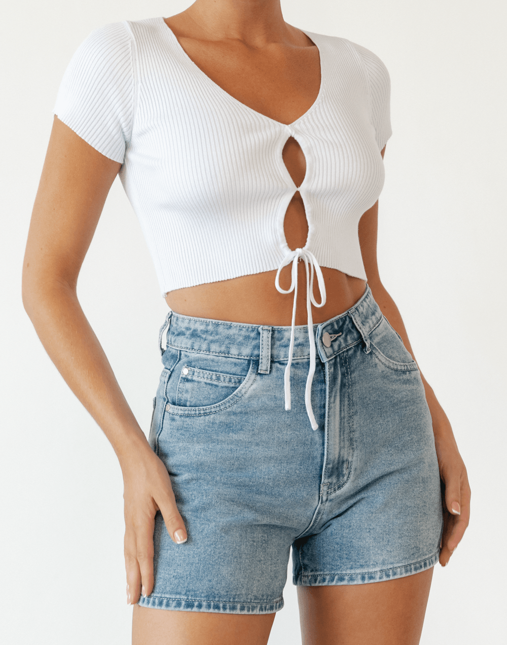 Barna Knit Crop Top (White) - Knitted White Crop Top - Women's Top - Charcoal Clothing