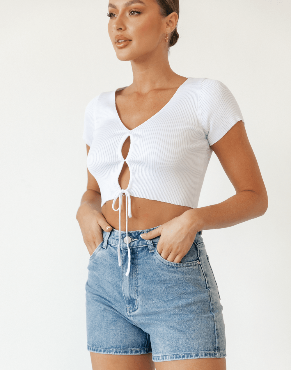 Barna Knit Crop Top (White) - Knitted White Crop Top - Women's Top - Charcoal Clothing