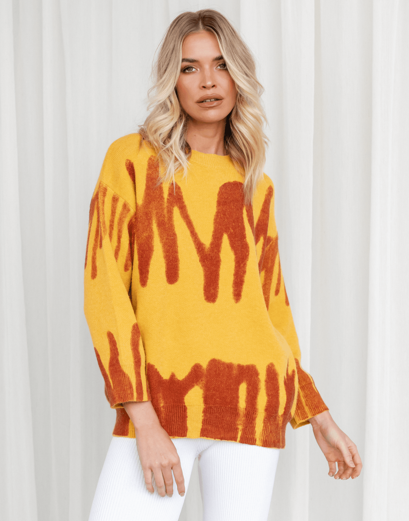 Ashtyn Knit Jumper (Mustard) - Mustard and Orange Knit Jumper - Women's Top - Charcoal Clothing