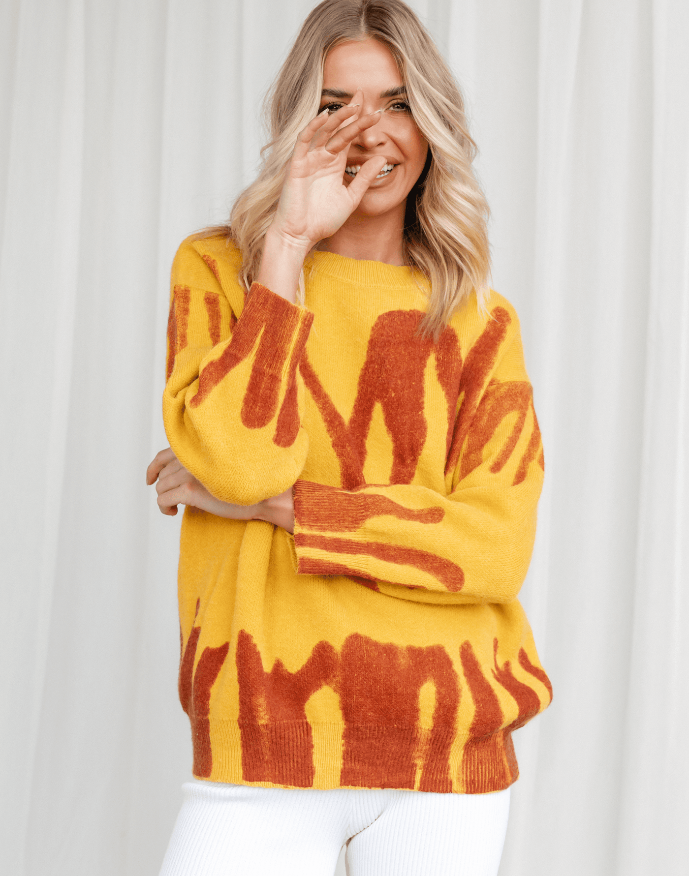Ashtyn Knit Jumper (Mustard) - Mustard and Orange Knit Jumper - Women's Top - Charcoal Clothing