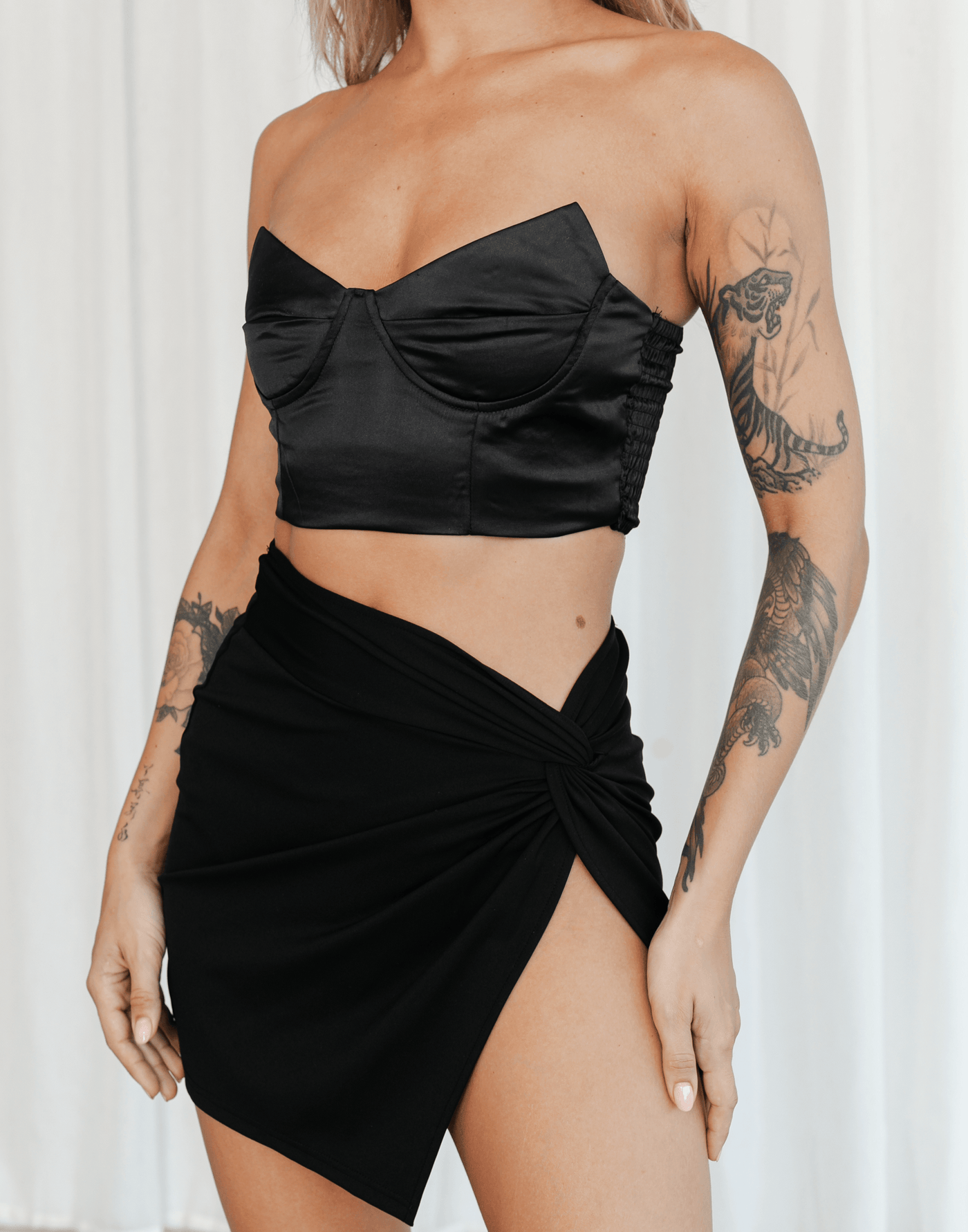 Chloe Mini Skirt (Black) - Black Knot Detailing Mini Skirt - Women's Skirt - Charcoal Clothing