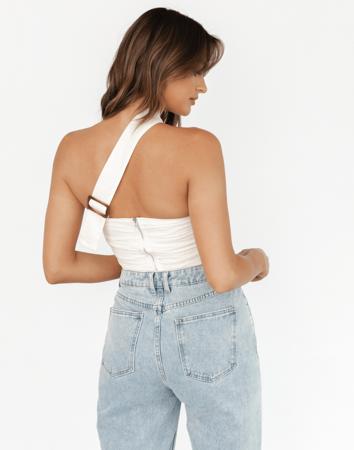 Alani Top (White) - White Gathered Crop Top - Women's Top - Charcoal Clothing