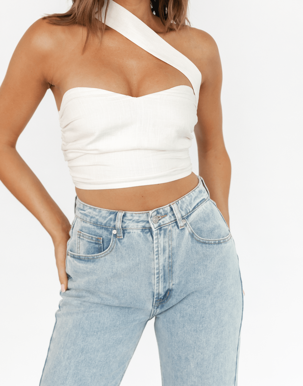 Alani Top (White) - White Gathered Crop Top - Women's Top - Charcoal Clothing