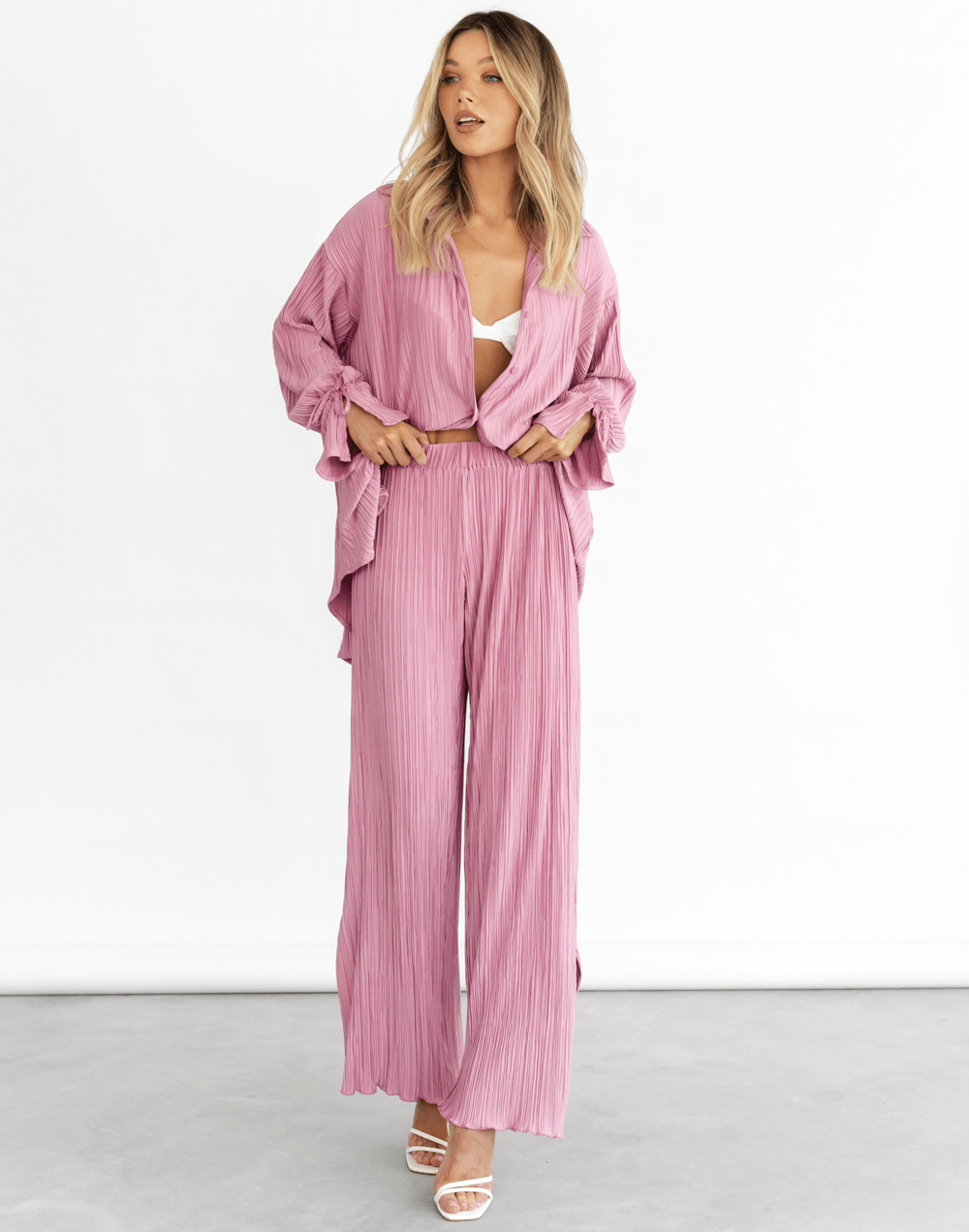 Sweet Serenity Pants (Dusty Pink) Pink Pleated Pants CHARCOAL