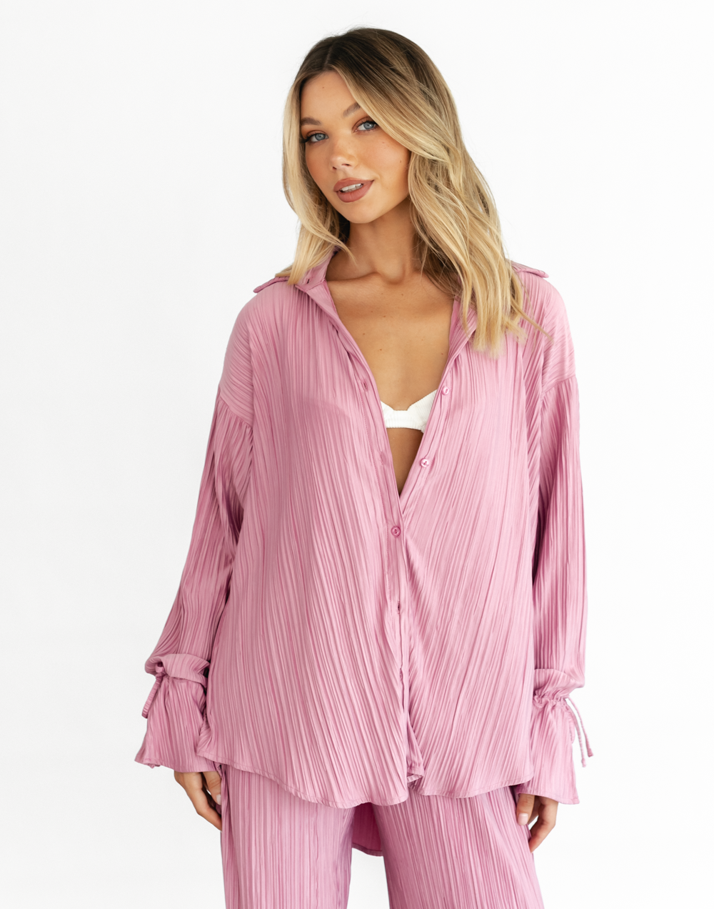 Sweet Serenity Shirt (Dusty Pink) - Pink Pleated Shirt - Women's Top - Charcoal Clothing
