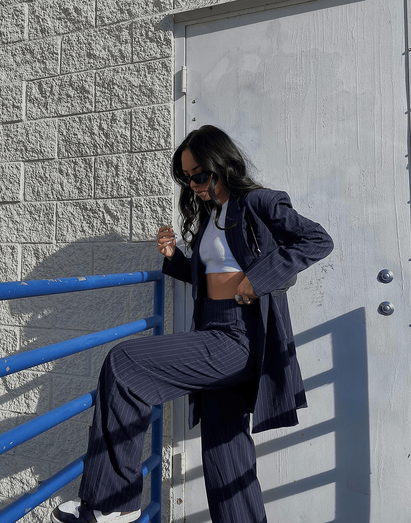 New Girl Pants Navy Pinstripe