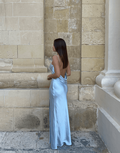 Taliah Maxi Dress (Blue) - Light Blue Silky Maxi Dress - Women's Dress - Charcoal Clothing